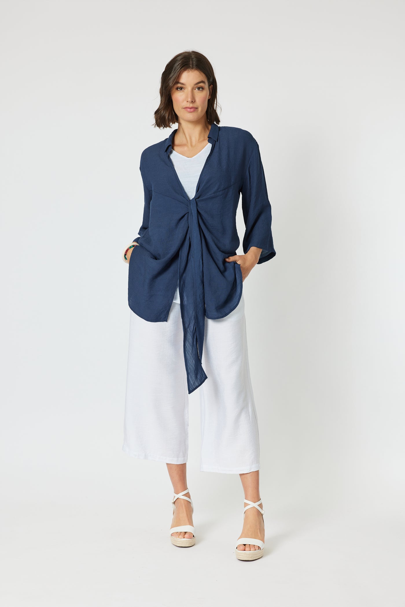 Clarity - Aegean Tie Front Shacket - Navy - Womens Fashion