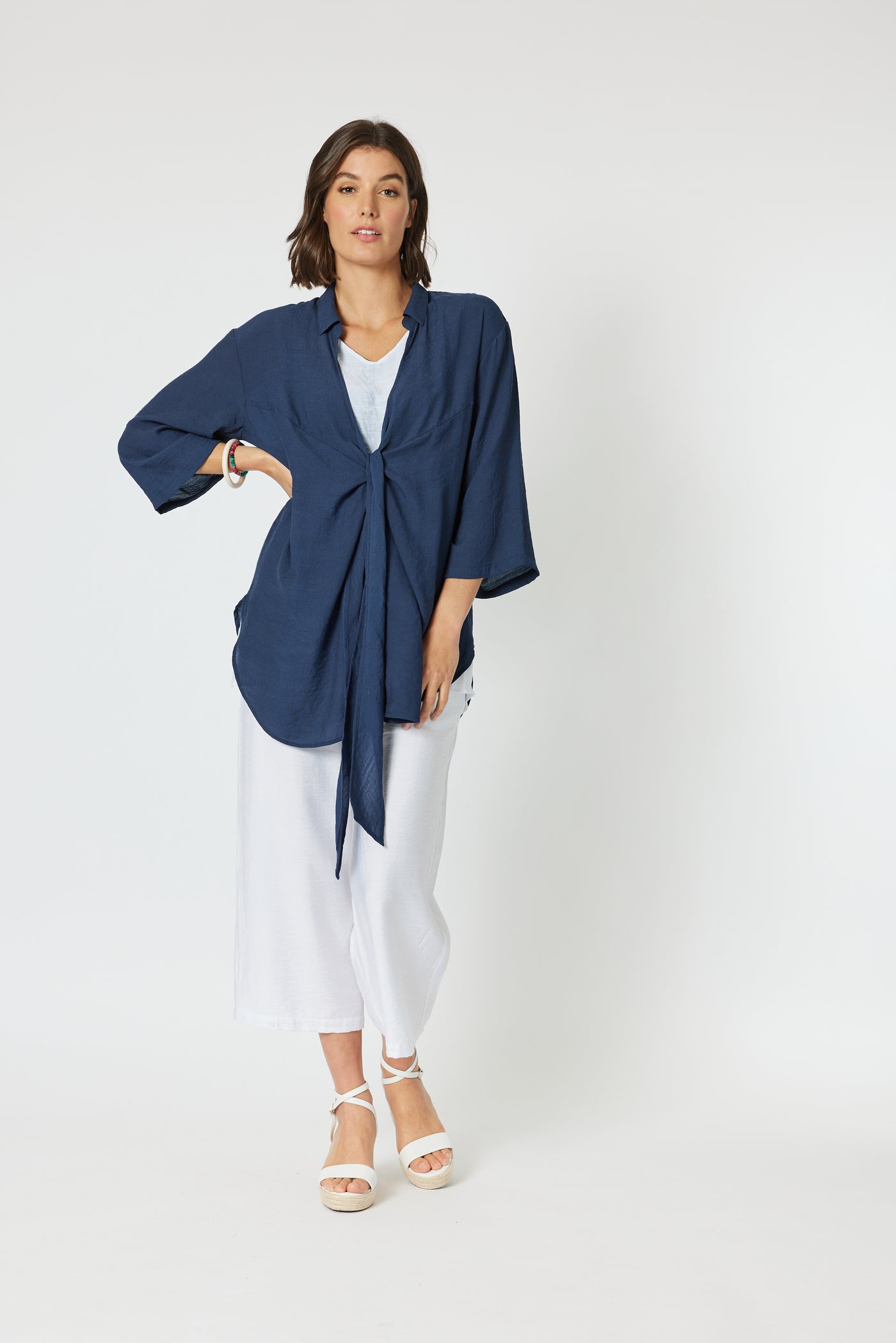 Clarity - Aegean Tie Front Shacket - Navy - Womens Fashion