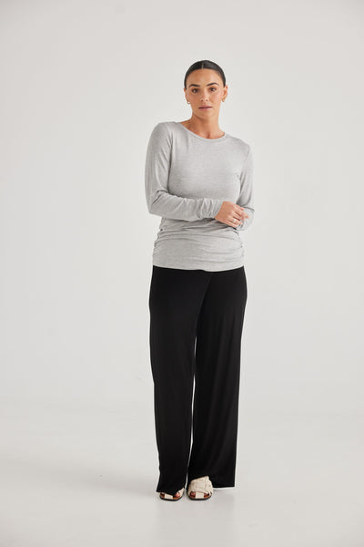 Brave & True - Flight Path Long Sleeve Top - Grey Marle - Womens Fashion