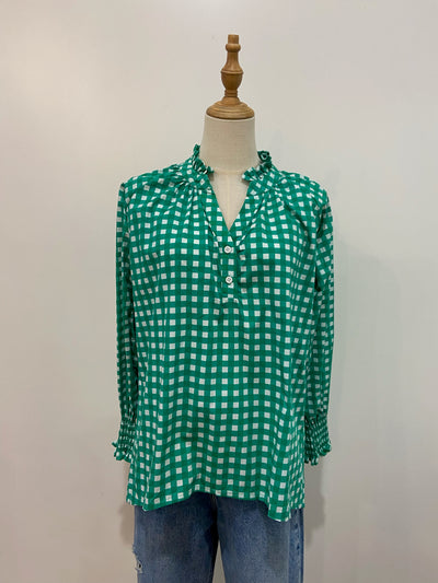 Sal & Lou - Charlie Frill Top - Green Gingham - Womens Fashion