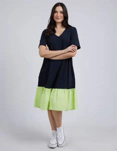 Elle V Neck Dress | Navy Lime