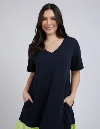 Elle V Neck Dress | Navy Lime