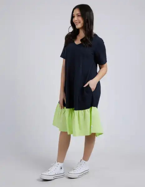 Elle V Neck Dress | Navy Lime