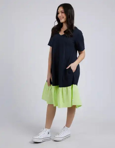 Elle V Neck Dress | Navy Lime