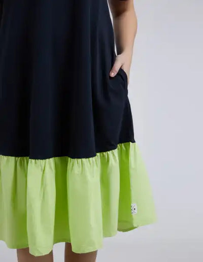 Elle V Neck Dress | Navy Lime