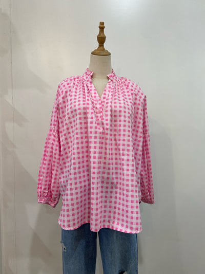 Sal & Lou - Lucy Frill Top - Pink Gingham - Womens Fashion