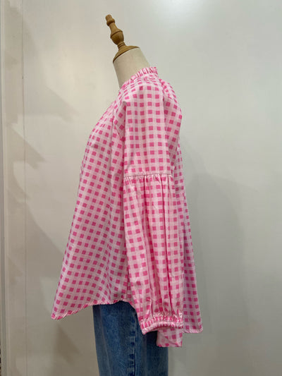 Sal & Lou - Lucy Frill Top - Pink Gingham - Womens Fashion