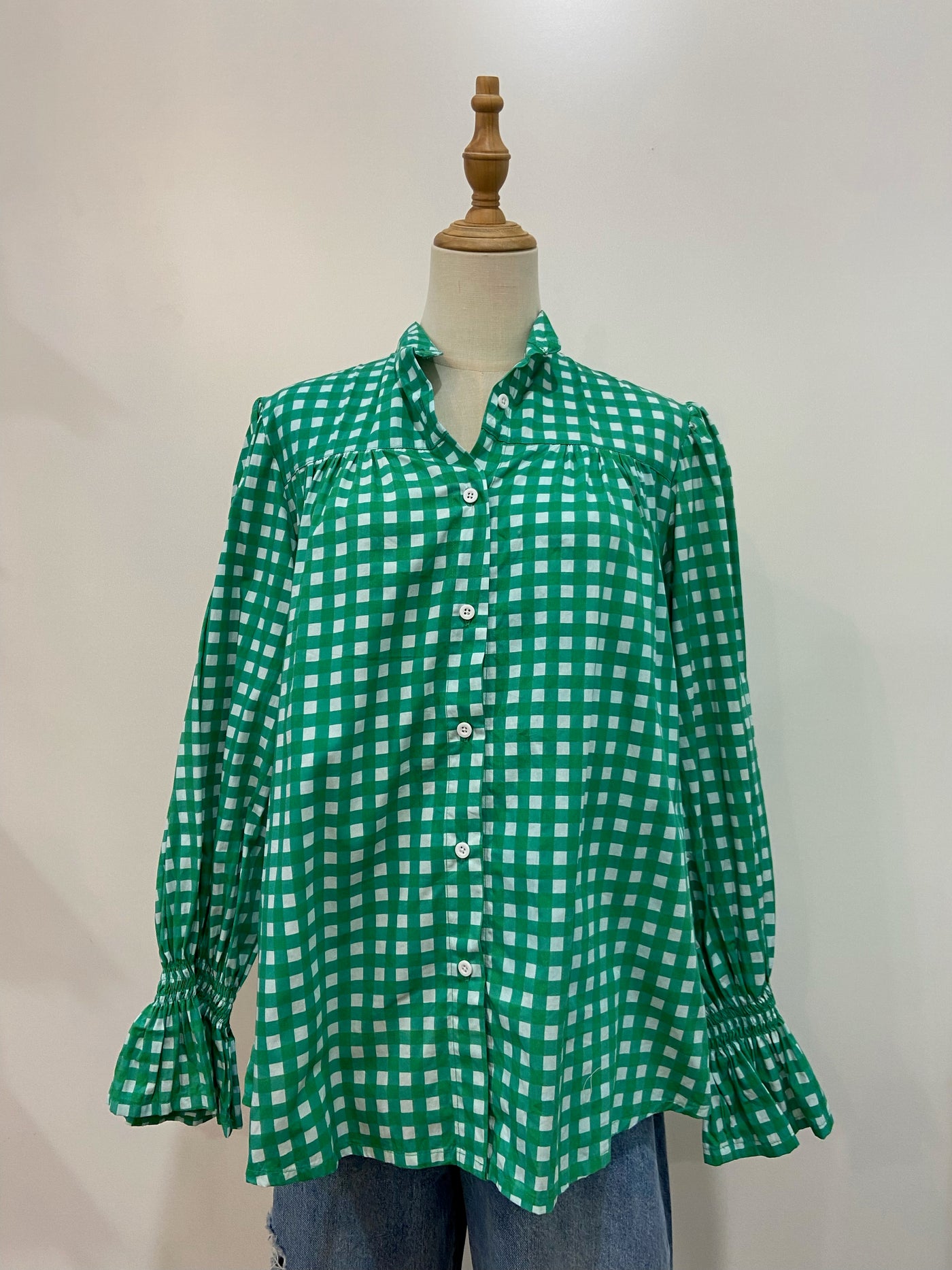 Amelia Shirt - Green Gingham