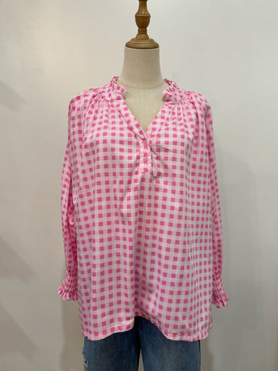 Sal & Lou - Charlie Frill Top - Pink Gingham - Womens Fashion