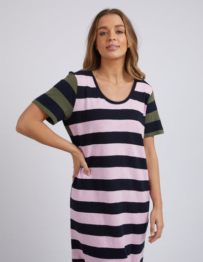 Mercury Dress - Khaki, Navy & Pink Stripe