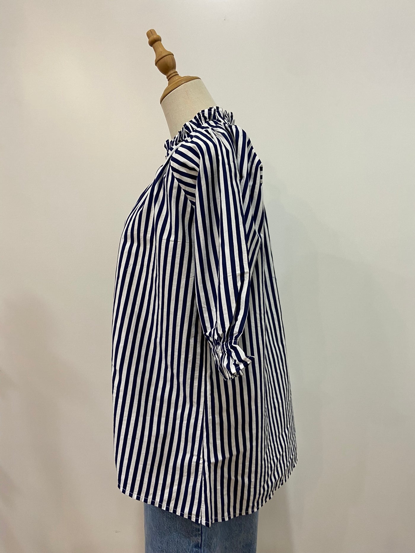 Charlie Frill Short Sleeve Top | Navy Stripe