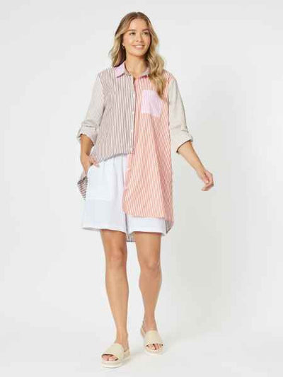 Threadz - Summer Stripe Shirt - Papaya - Womens Fashion