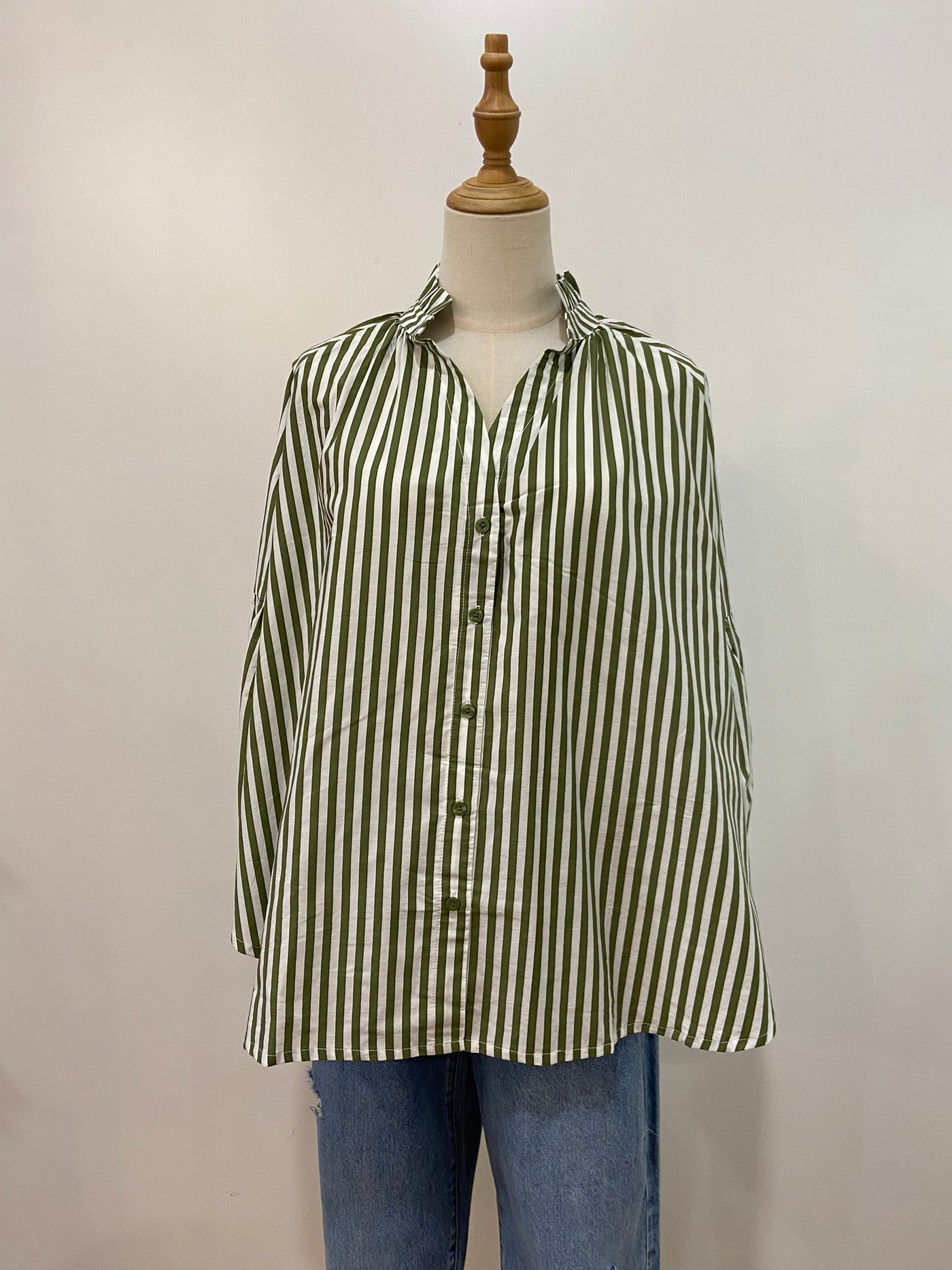 Lucy Frill Top | Olive + White Stripe