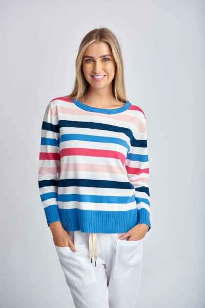 Multi Stripe Cotton Jumper - Raspberry | White | Pink