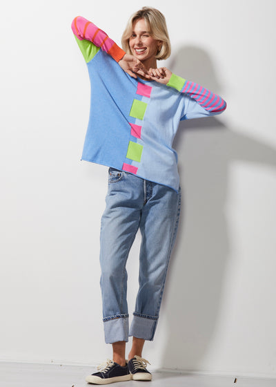Intarsia Squares Knit | Chambray