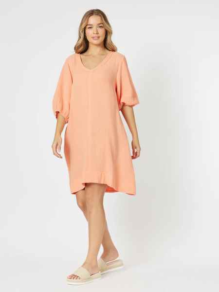 Threadz - Bryon Cotton Dress - Papaya - Womens Fashion
