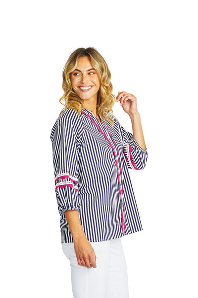 Delia Ric Rac Blouse | White Navy