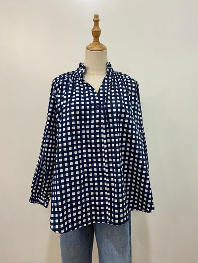 Lucy Frill Top | Navy Gingham