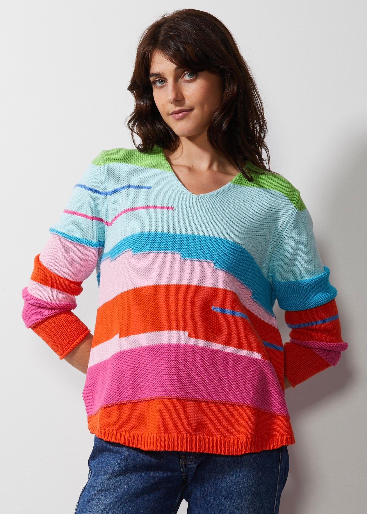 Zaket & Plover - Chunky Cotton V Knit - Lime - Womens Fashion