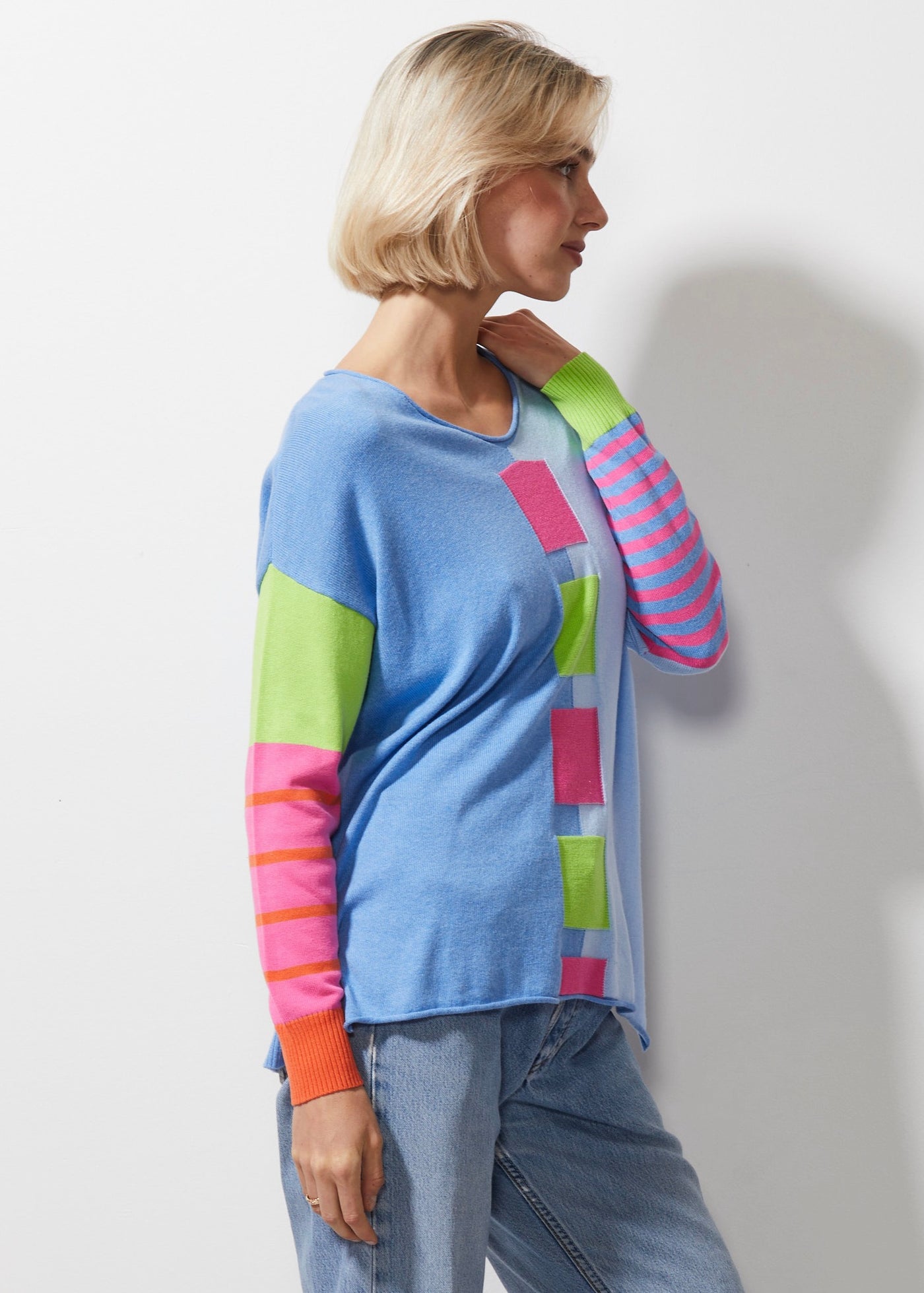 Intarsia Squares Knit | Chambray