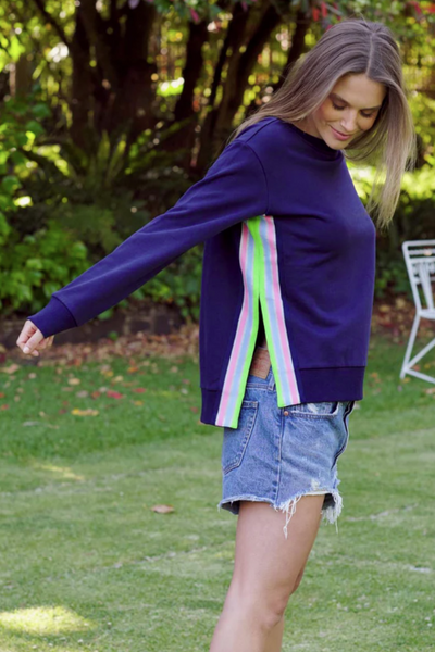 est. 1971 - Classic Trim Side Sweat Shirt - Navy - Womens Fashion
