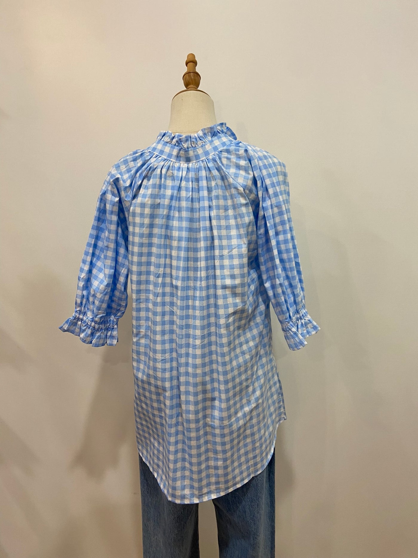 Charlie Frill Short Sleeve Top | Pale Blue Gingham