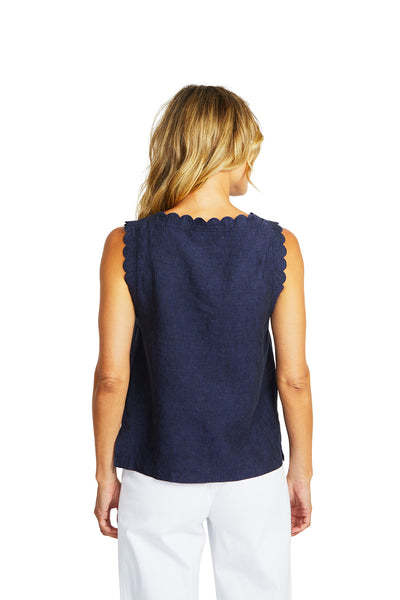 Lucy Linen Scallop Top | Navy