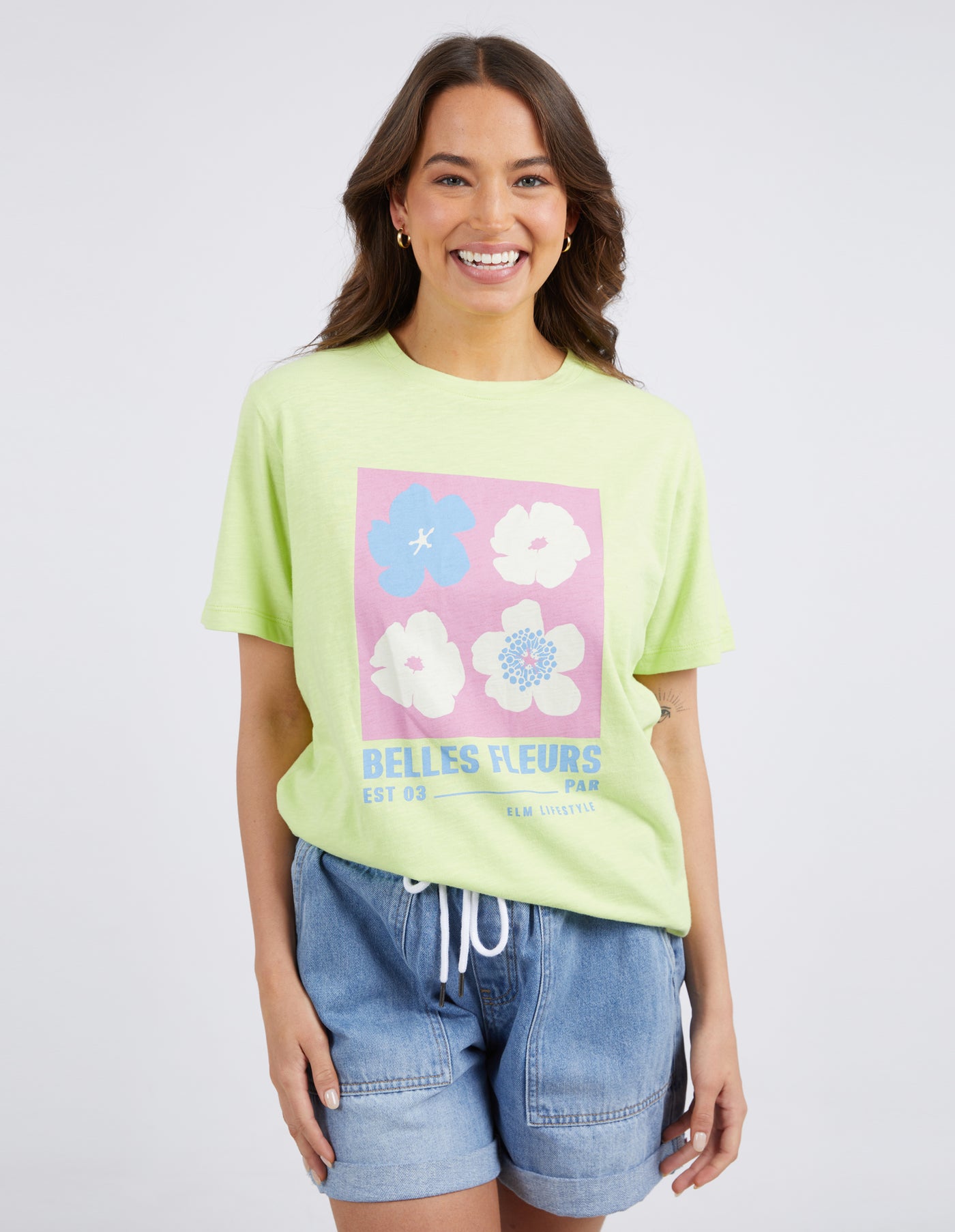 Elm - Belle Fleurs Tee - Keylime - Womens Fashion