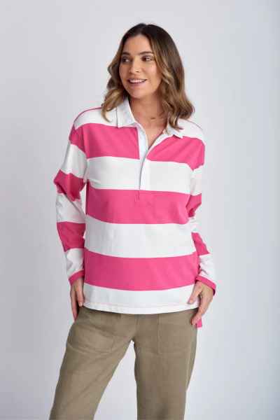 Boyfriend Wide Stripe Cotton Rugby - White | Raspberry