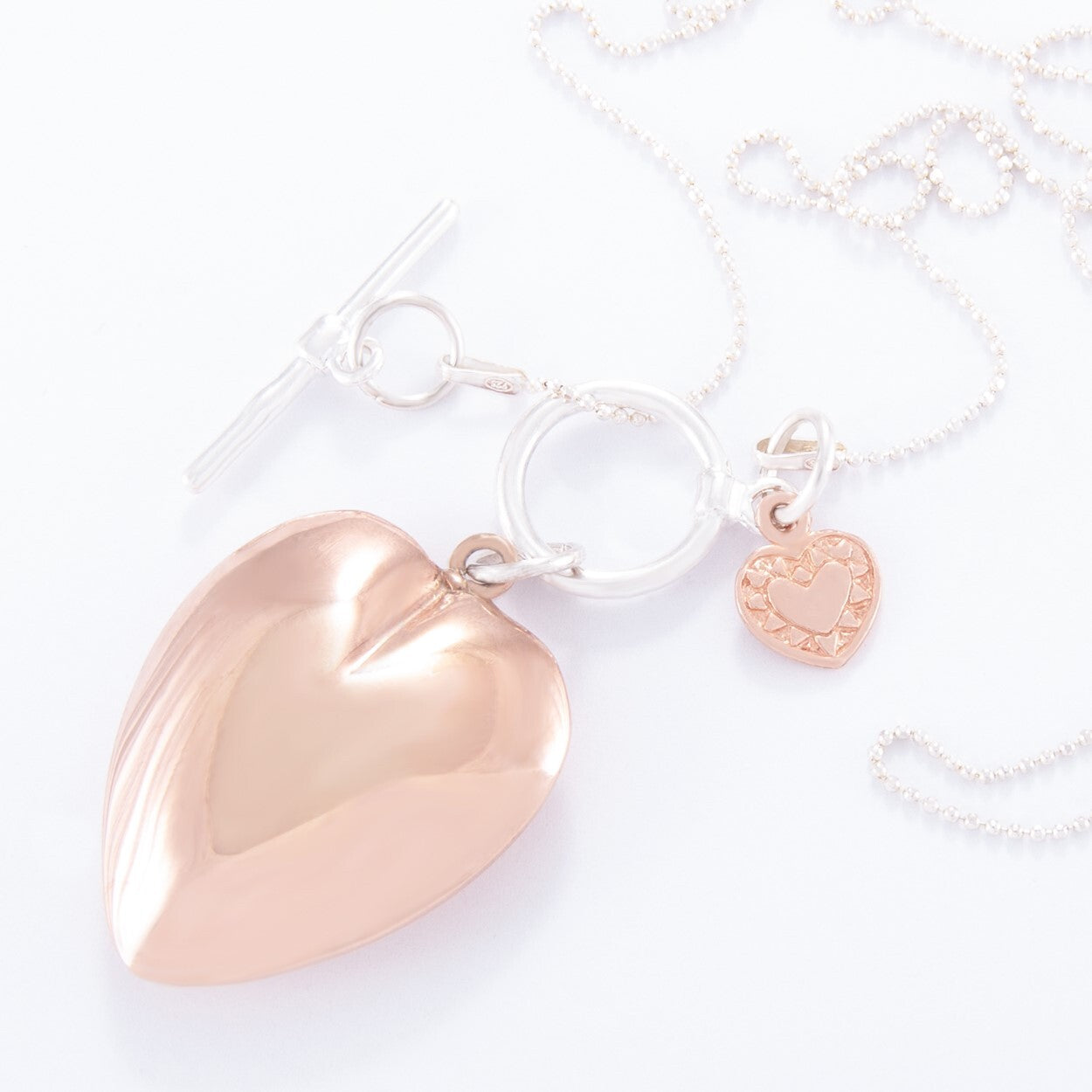 Long Sterling Silver Ball Chain Necklace with Rose Gold 1950 King George Penny