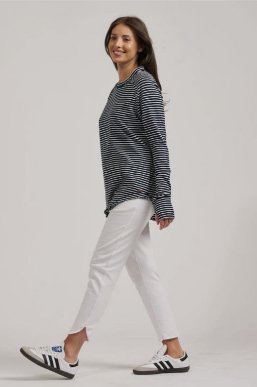 est. 1971 - Raw Crew Long Sleeve Tee - Navy Stripe - Womens Fashion