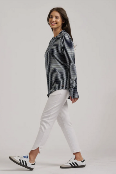 est. 1971 - Raw Crew Long Sleeve Tee - Navy Stripe - Womens Fashion