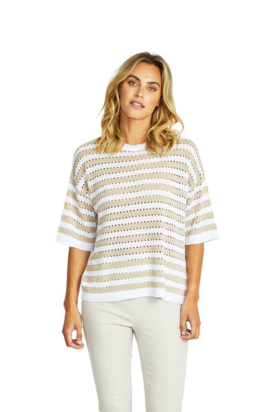 Ping Pong - Kate Crochet Pullover - White/Flax - Womens Fashion