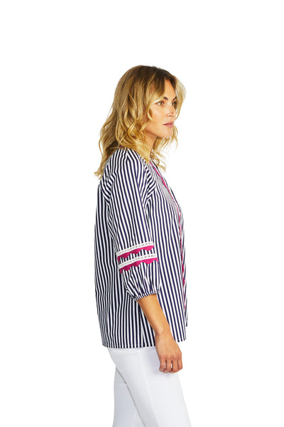 Delia Ric Rac Blouse | White Navy
