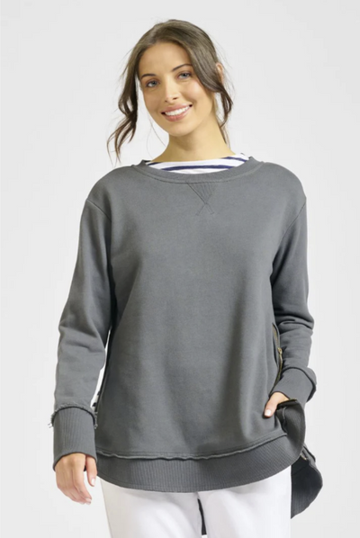 est. 1971 - High-Low Zipside Sweatshirt - Coal - Womens Fashion