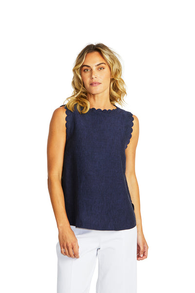 Lucy Linen Scallop Top | Navy