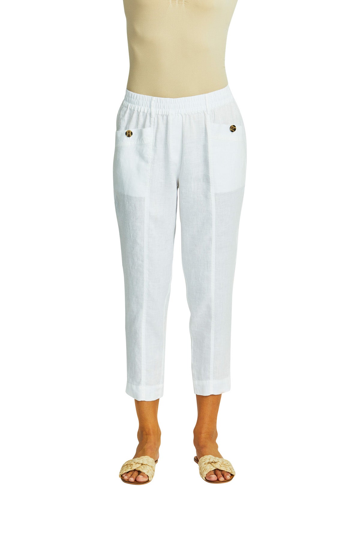 Ping Pong - Ava Pull on Linen Pants - White - Womens Fashion