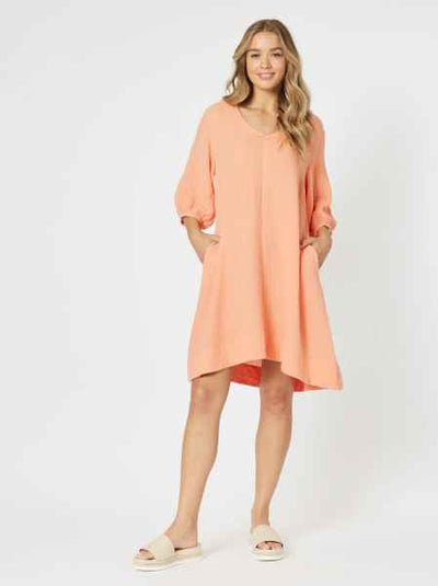 Threadz - Bryon Cotton Dress - Papaya - Womens Fashion