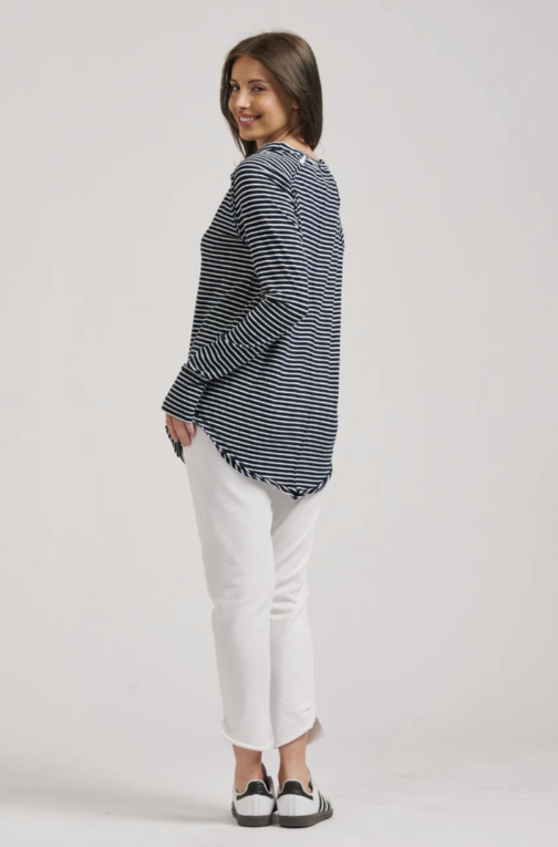 est. 1971 - Raw Crew Long Sleeve Tee - Navy Stripe - Womens Fashion