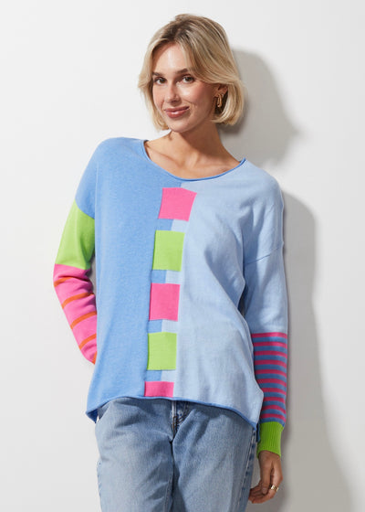 Intarsia Squares Knit | Chambray