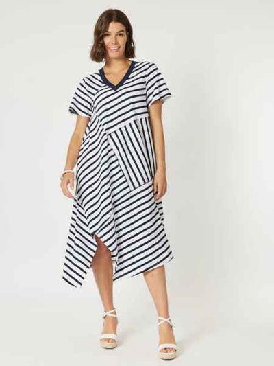 Clarity - Vice Versa Spliced Dress - Navy/White - Womens Fashion