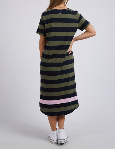 Mercury Dress - Khaki, Navy & Pink Stripe
