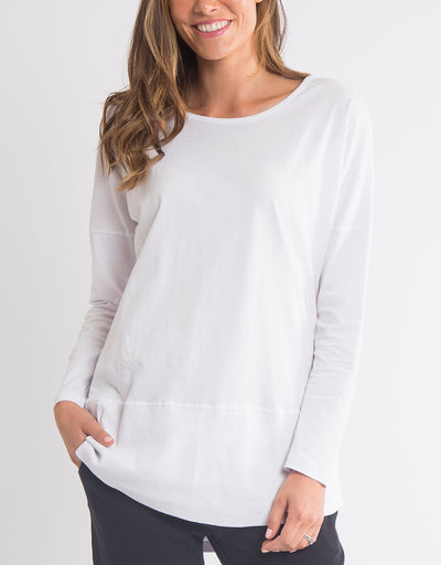 Elm - Fundamental Rib L/S Tee - White - Womens Fashion