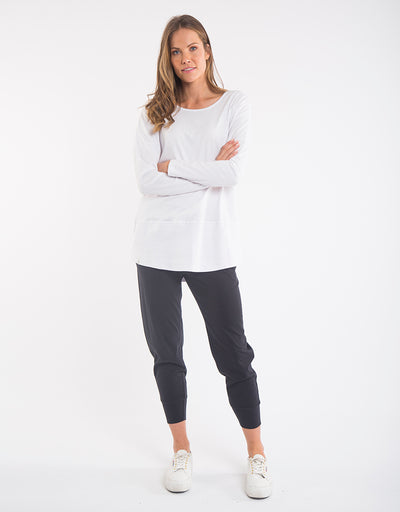 Elm - Fundamental Rib L/S Tee - White - Womens Fashion