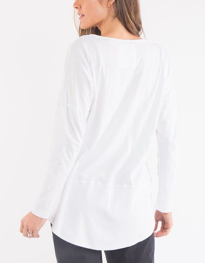 Elm - Fundamental Rib L/S Tee - White - Womens Fashion