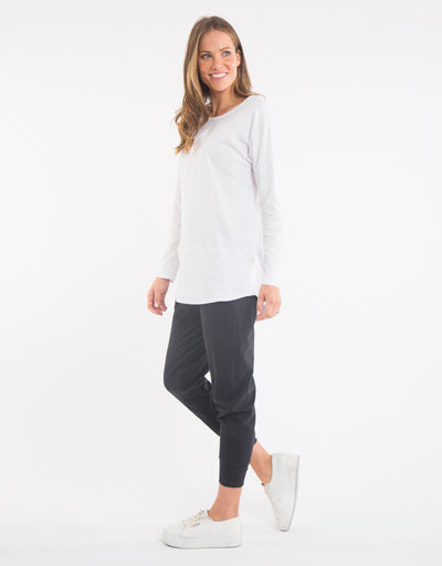 Elm - Fundamental Rib L/S Tee - White - Womens Fashion