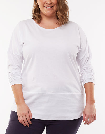Elm - Fundamental Rib L/S Tee - White - Womens Fashion