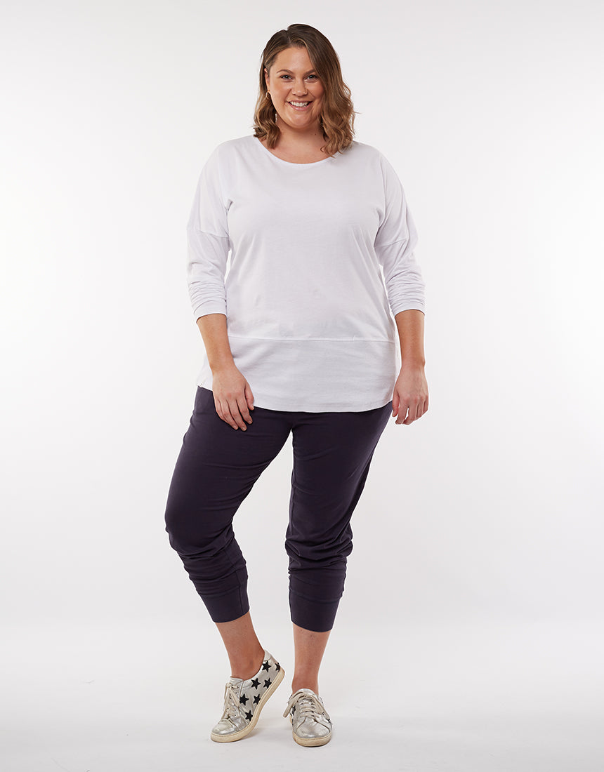 Elm - Fundamental Rib L/S Tee - White - Womens Fashion
