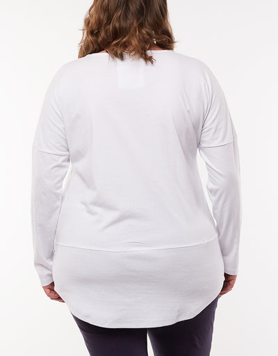 Elm - Fundamental Rib L/S Tee - White - Womens Fashion