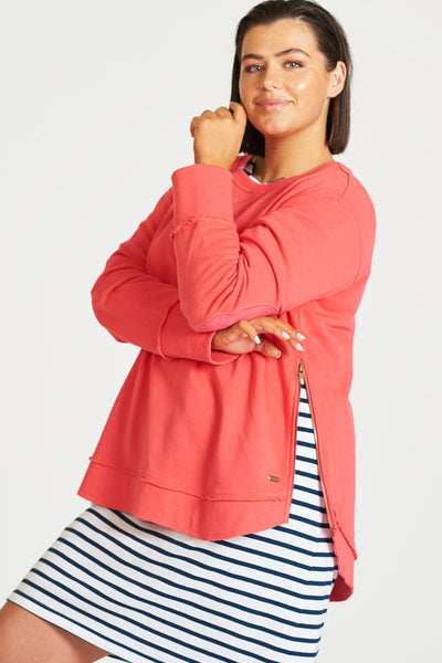 est. 1971 - High-Low Zipside Sweatshirt - Portsea Red - Womens Fashion